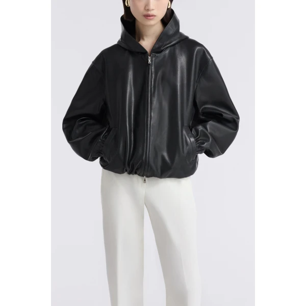 Nour Hammour Hoodies Color | Leo Supple Leather Hoodie luxury leather Hoodies from Luxury Shoes 