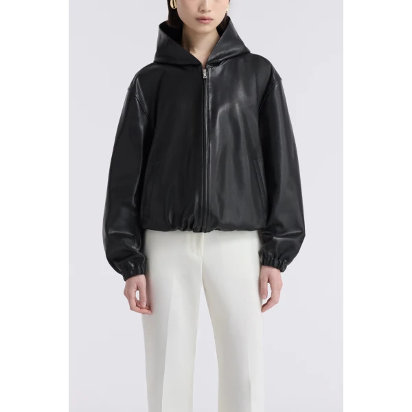 Nour Hammour Hoodies Color | Leo Supple Leather Hoodie luxury leather Hoodies from Luxury Shoes 