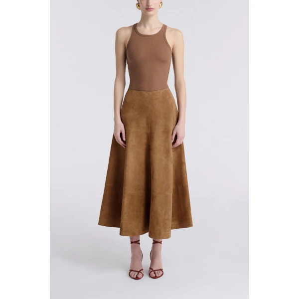 Nour Hammour Skirts Color | Opera Sweeping Suede Skirt luxury leather Skirts from Luxury Shoes 