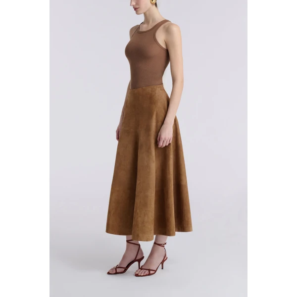 Nour Hammour Skirts Color | Opera Sweeping Suede Skirt luxury leather Skirts from Luxury Shoes 