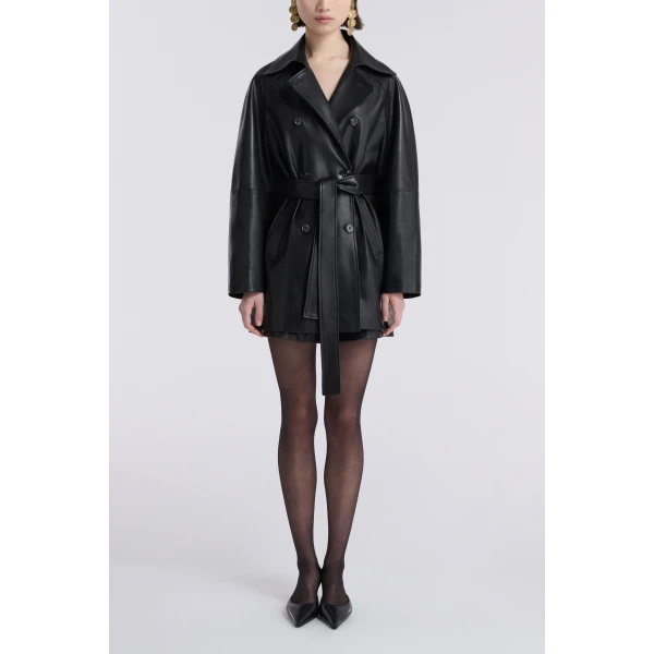 Nour Hammour Coats Color | Quinn Sublime Leather Trench luxury leather Coats from Luxury Shoes 