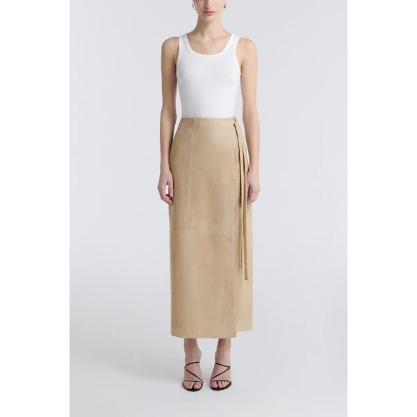 Nour Hammour Skirts Color | Wrap Soft Suede Skirt luxury leather Skirts from Luxury Shoes 