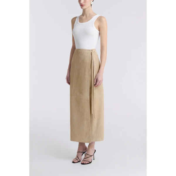 Nour Hammour Skirts Color | Wrap Soft Suede Skirt luxury leather Skirts from Luxury Shoes 