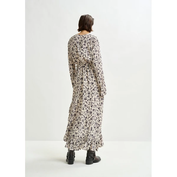 Essentiel Antwerp Off-white and black asymmetrical floral midi dress - Essentiel Antwerp Dresses - Colorful Belgian Design - Shop at Luxury Shoes 