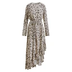 Essentiel Antwerp Off-white and black asymmetrical floral midi dress - Essentiel Antwerp Dresses - Colorful Belgian Design - Shop at Luxury Shoes 