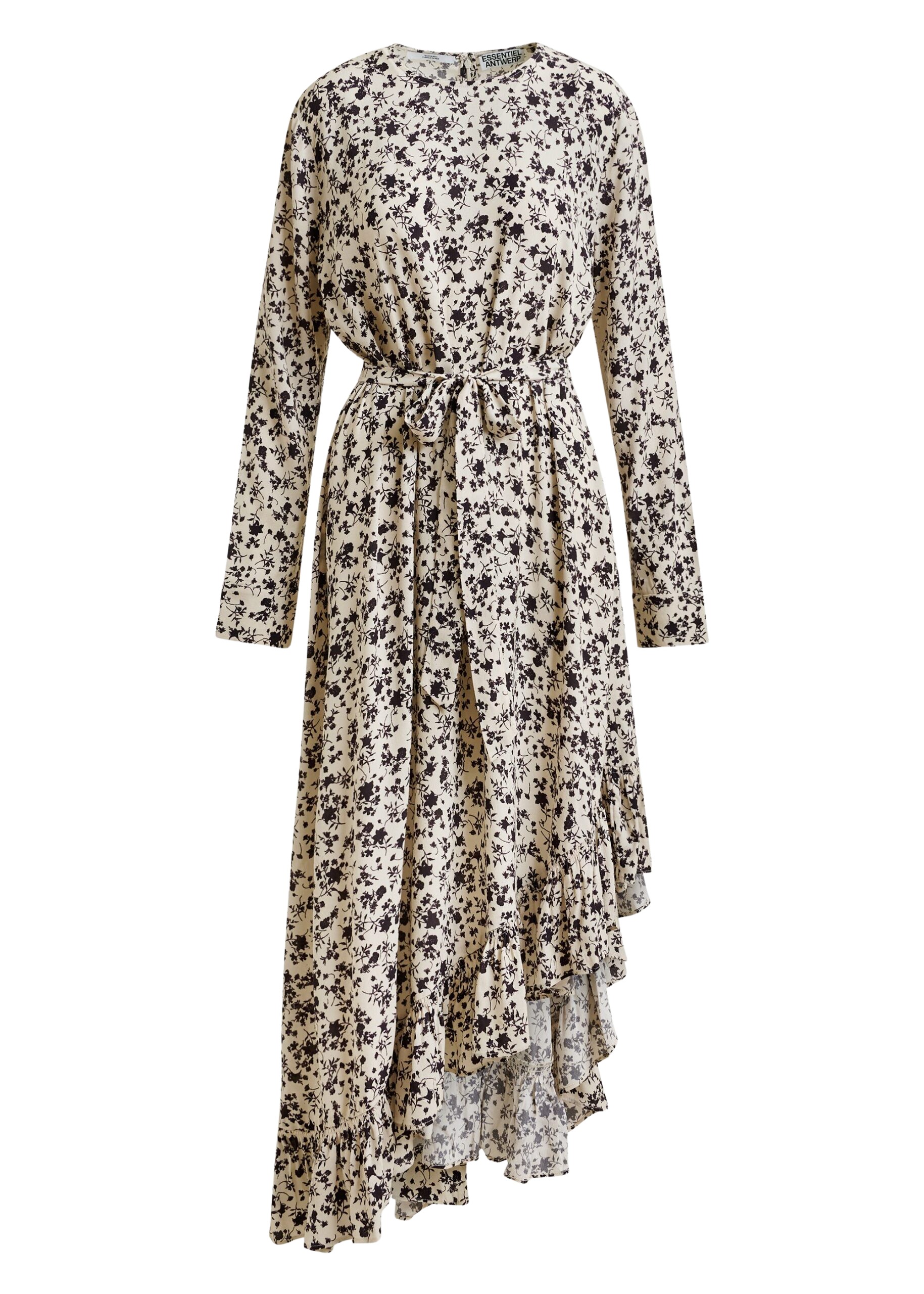 Essentiel Antwerp Off-white and black asymmetrical floral midi dress