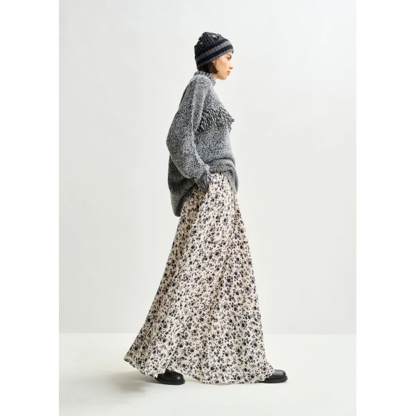 Essentiel Antwerp Off-white and black floral maxi skirt - Essentiel Antwerp Skirts - Colorful Belgian Design - Shop at Luxury Shoes 