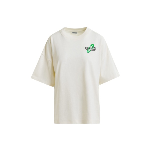 Essentiel Antwerp Off-white and green cotton T-shirt with bead embroidery - Essentiel Antwerp Shirts - Colorful Belgian Design - Shop at Luxury Shoes 