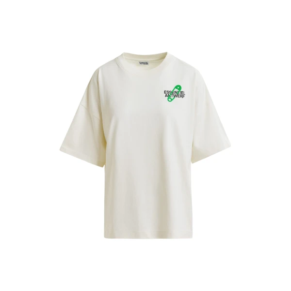 Essentiel Antwerp Off-white and green cotton T-shirt with bead embroidery - Essentiel Antwerp Shirts - Colorful Belgian Design - Shop at Luxury Shoes 
