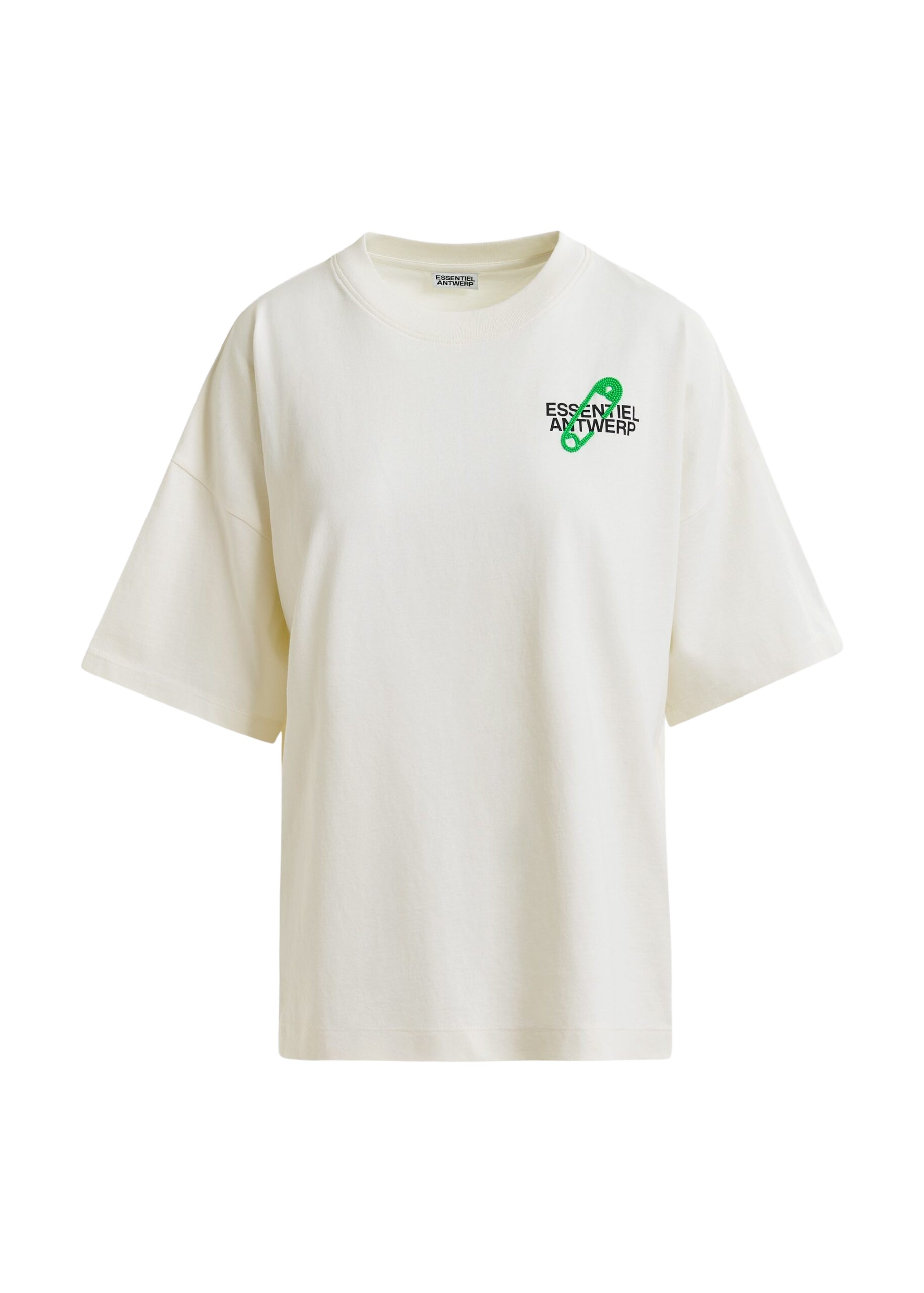 Essentiel Antwerp Off-white and green cotton T-shirt with bead embroidery Top