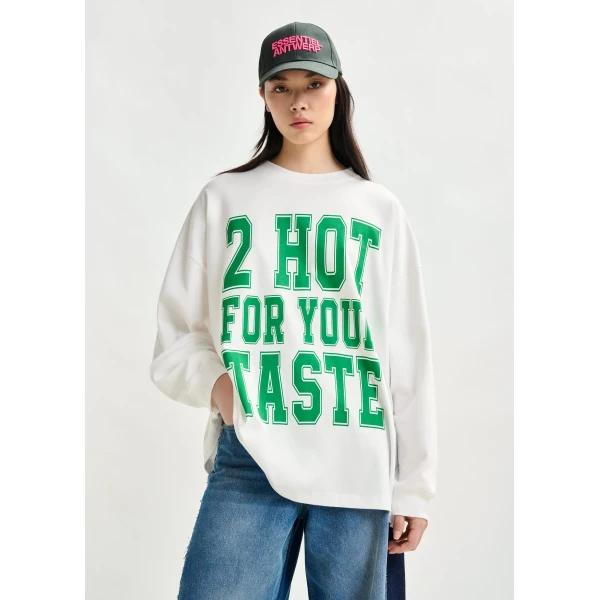 Essentiel Antwerp Off-white and green printed organic cotton long-sleeve T-shirt - Essentiel Antwerp Shirts - Colorful Belgian Design - Shop at Luxury Shoes 