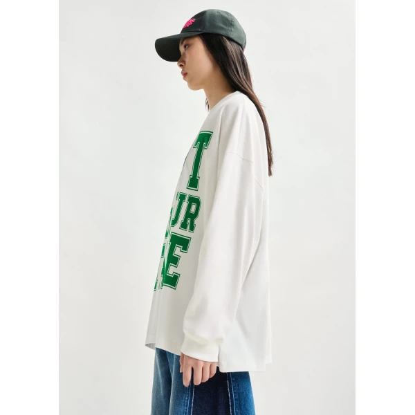 Essentiel Antwerp Off-white and green printed organic cotton long-sleeve T-shirt - Essentiel Antwerp Shirts - Colorful Belgian Design - Shop at Luxury Shoes 