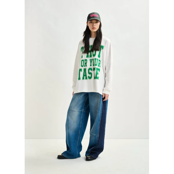 Essentiel Antwerp Off-white and green printed organic cotton long-sleeve T-shirt - Essentiel Antwerp Shirts - Colorful Belgian Design - Shop at Luxury Shoes 