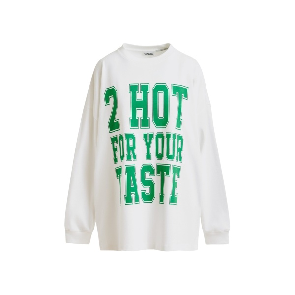 Essentiel Antwerp Off-white and green printed organic cotton long-sleeve T-shirt - Essentiel Antwerp Shirts - Colorful Belgian Design - Shop at Luxury Shoes 