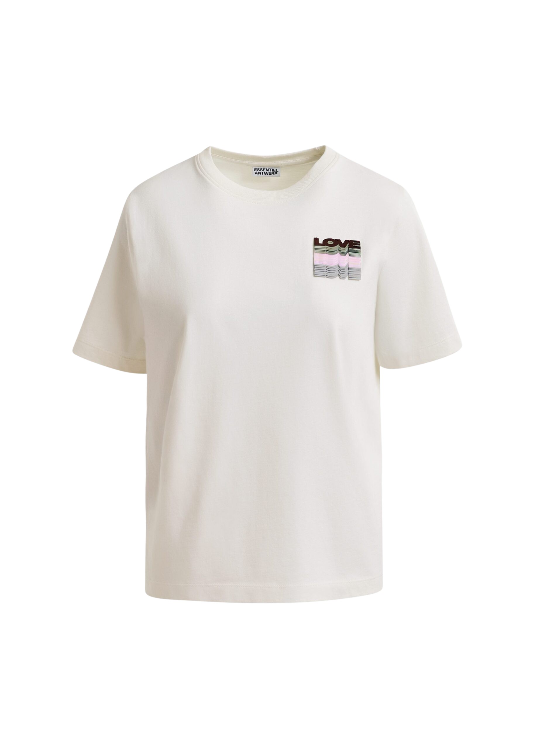 Essentiel Antwerp Off-white and multicolor cotton T-shirt with sequin embroidery Top