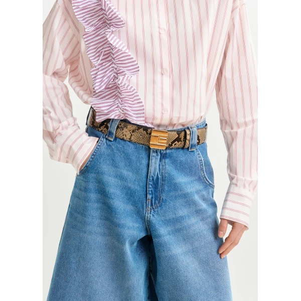 Essentiel Antwerp Off-white and red striped cotton shirt with ruffle detail - Essentiel Antwerp Shirts - Colorful Belgian Design - Shop at Luxury Shoes 