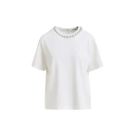 Essentiel Antwerp Off-white and silver cotton T-shirt with metallic pearl-style embellishments - Essentiel Antwerp Shirts - Colorful Belgian Design - Shop at Luxury Shoes 