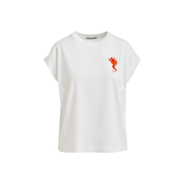 Essentiel Antwerp Off-white cotton T-shirt with bead embroidery - Essentiel Antwerp Shirts - Colorful Belgian Design - Shop at Luxury Shoes 