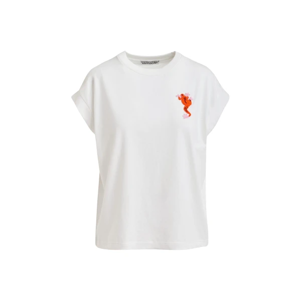 Essentiel Antwerp Off-white cotton T-shirt with bead embroidery - Essentiel Antwerp Shirts - Colorful Belgian Design - Shop at Luxury Shoes 