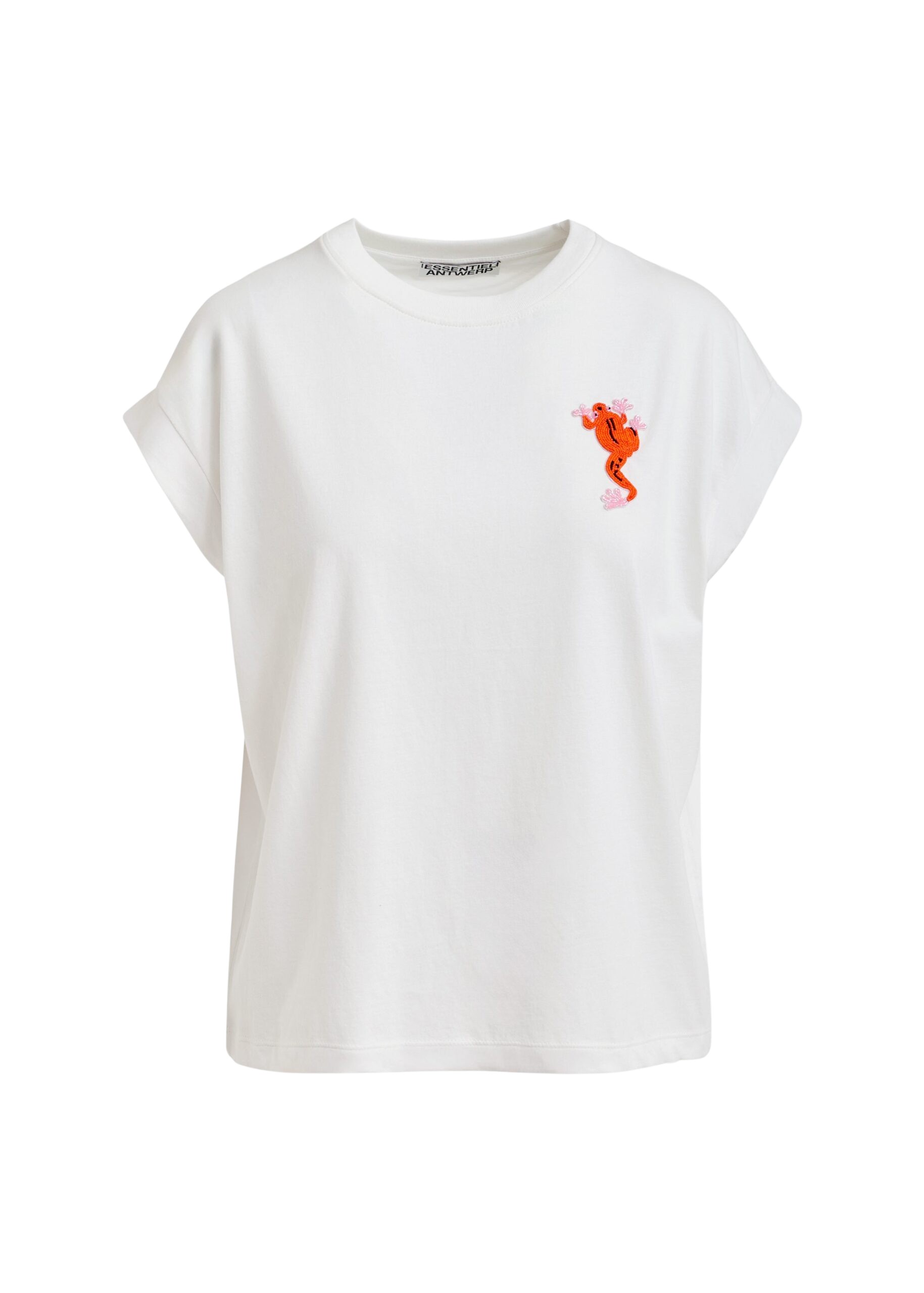 Essentiel Antwerp Off-white cotton T-shirt with bead embroidery Top
