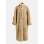 Essentiel Antwerp Off-white oversized faux shearling coat with stand-up collar - Essentiel Antwerp Coats - Colorful Belgian Design - Shop at Luxury Shoes 