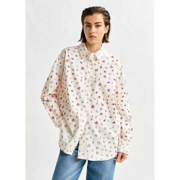 red and green floral-print cotton-blend shirt - Essentiel Antwerp Shirts - Colorful Belgian Design - Shop at Luxury Shoes 