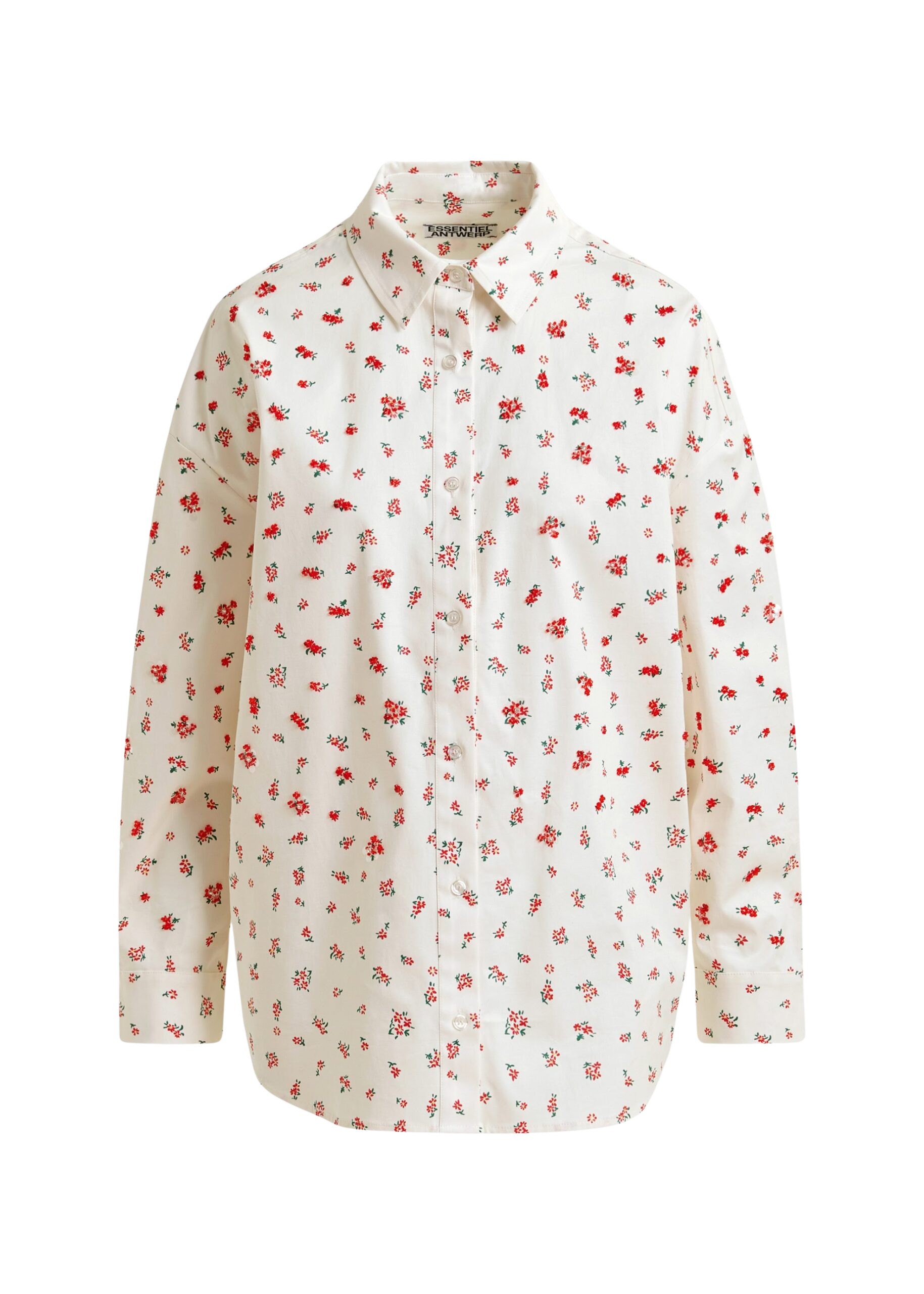 Essentiel Antwerp Off-white, red and green floral-print cotton-blend shirt