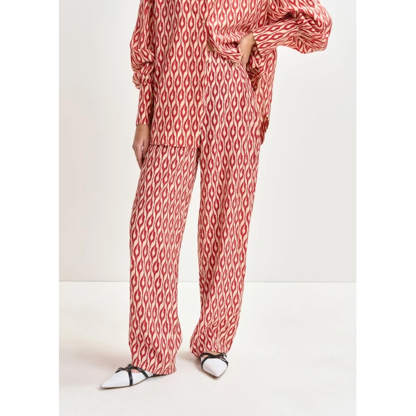 Essentiel Antwerp Orange and beige barrel-leg printed pants - Essentiel Antwerp Pants - Colorful Belgian Design - Shop at Luxury Shoes 