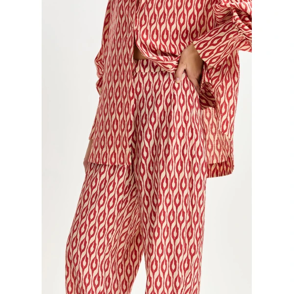 Essentiel Antwerp Orange and beige barrel-leg printed pants - Essentiel Antwerp Pants - Colorful Belgian Design - Shop at Luxury Shoes 