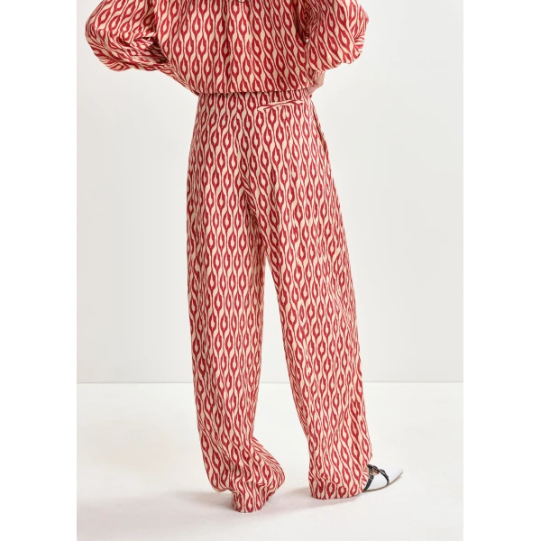 Essentiel Antwerp Orange and beige barrel-leg printed pants - Essentiel Antwerp Pants - Colorful Belgian Design - Shop at Luxury Shoes 