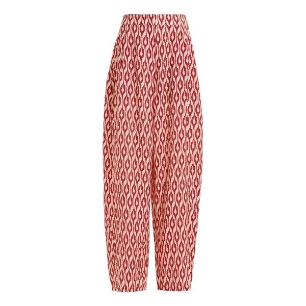 Essentiel Antwerp Orange and beige barrel-leg printed pants - Essentiel Antwerp Pants - Colorful Belgian Design - Shop at Luxury Shoes 