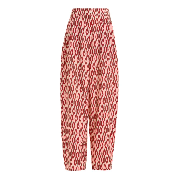 Essentiel Antwerp Orange and beige barrel-leg printed pants - Essentiel Antwerp Pants - Colorful Belgian Design - Shop at Luxury Shoes 