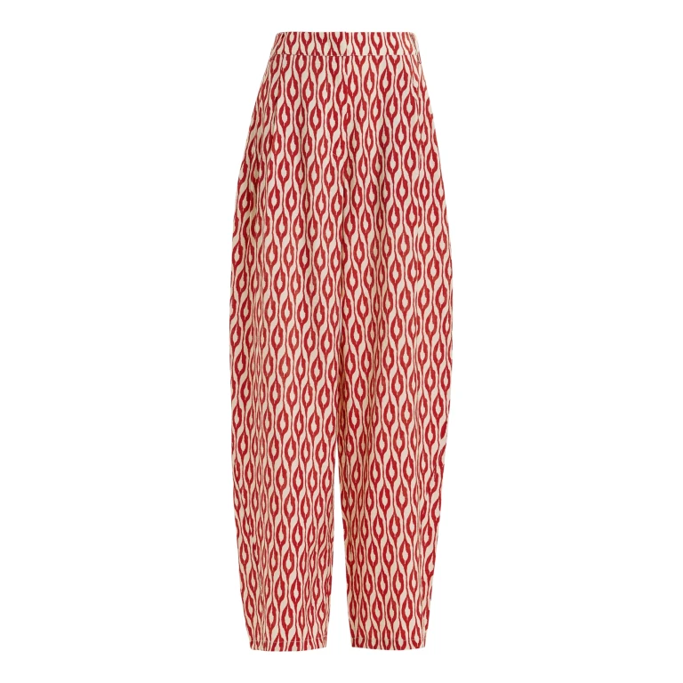 Essentiel Antwerp Orange and beige barrel-leg printed pants - Essentiel Antwerp Pants - Colorful Belgian Design - Shop at Luxury Shoes 