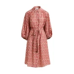 Essentiel Antwerp Orange and beige printed oversized shirt dress with voluminous sleeves - Essentiel Antwerp Dresses - Colorful Belgian Design - Shop at Luxury Shoes 