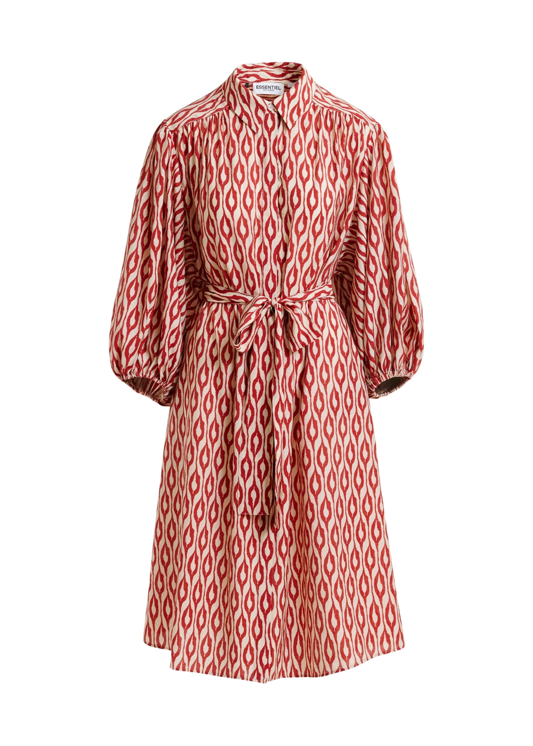 Essentiel Antwerp Orange and beige printed oversized shirt dress with voluminous sleeves