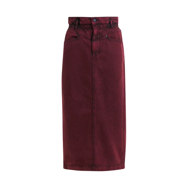Essentiel Antwerp Overdyed Burdundy midi skirt with paperbag waist - Essentiel Antwerp Skirts - Colorful Belgian Design - Shop at Luxury Shoes 