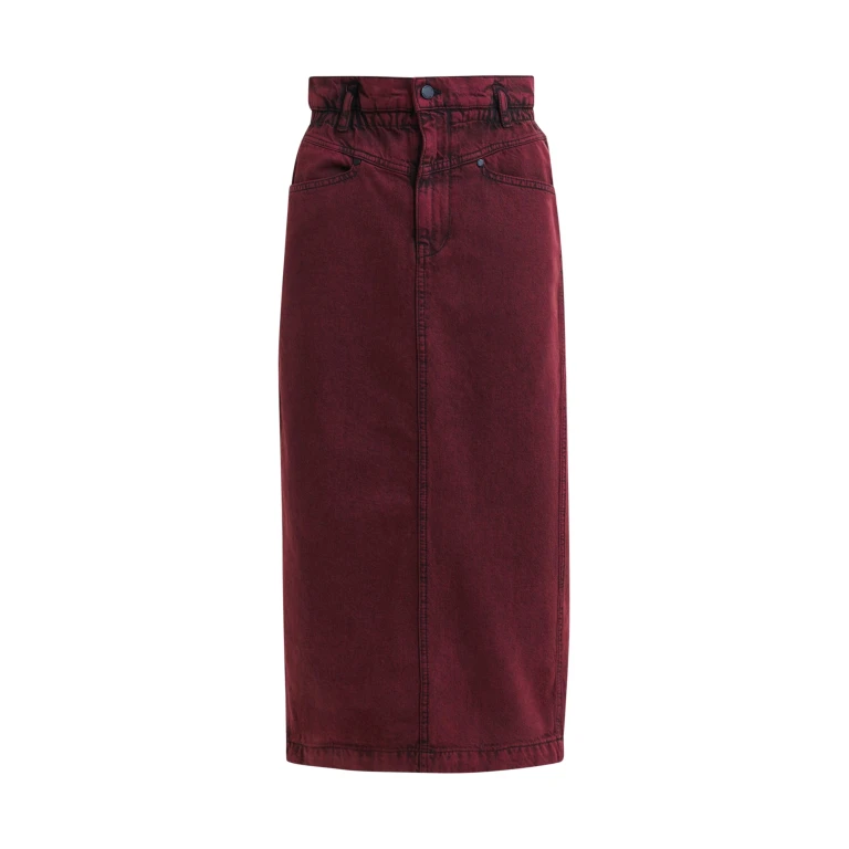 Essentiel Antwerp Overdyed Burdundy midi skirt with paperbag waist - Essentiel Antwerp Skirts - Colorful Belgian Design - Shop at Luxury Shoes 