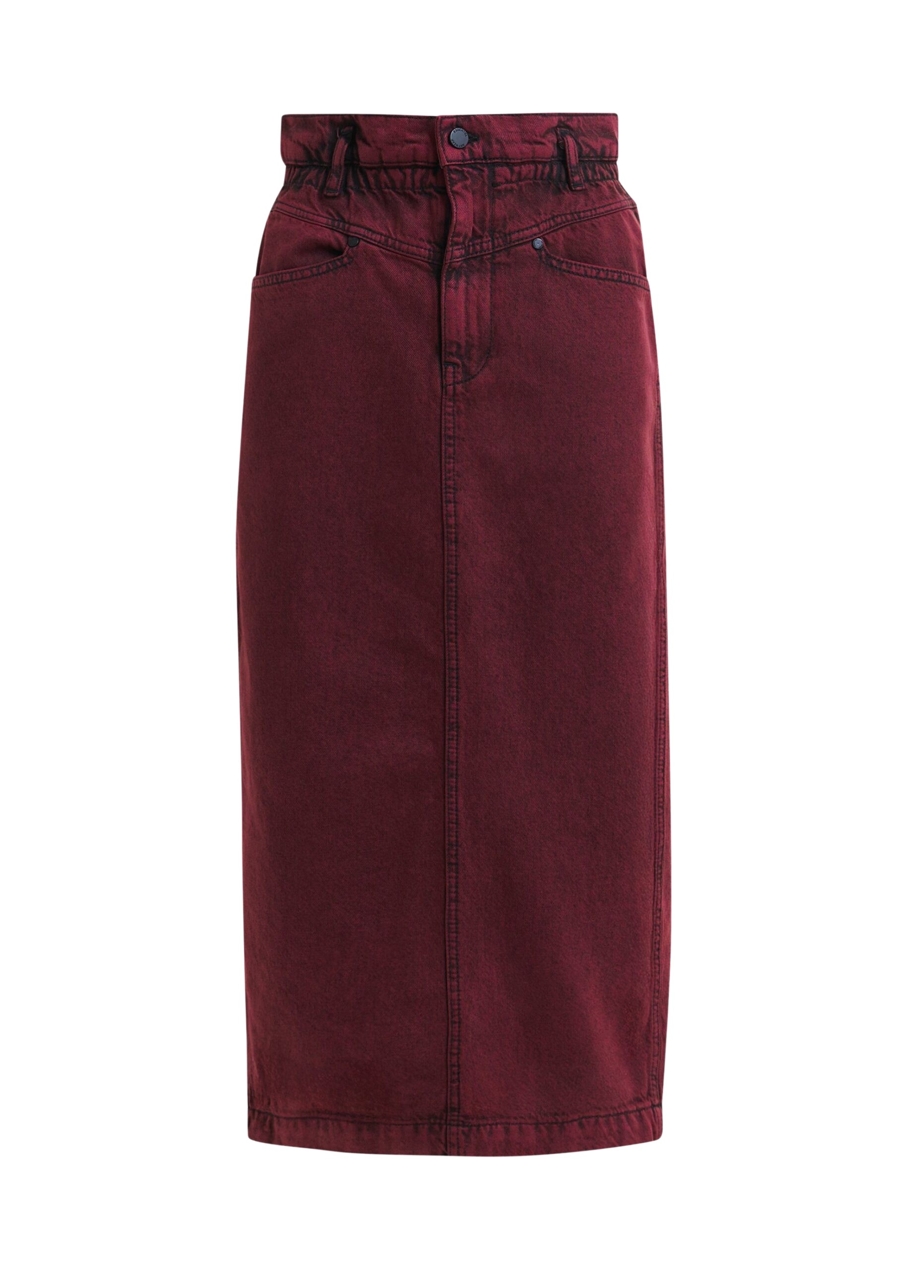 Essentiel Antwerp Overdyed Burdundy midi skirt with paperbag waist - Essentiel Antwerp Skirts - Colorful Belgian Design - Shop at Luxury Shoes 