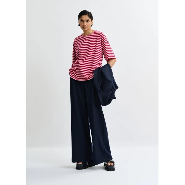 Essentiel Antwerp Pink and burgundy striped rhinestone-embellished oversized cotton T-shirt - Essentiel Antwerp Shirts - Colorful Belgian Design - Shop at Luxury Shoes 