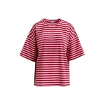 Essentiel Antwerp Pink and burgundy striped rhinestone-embellished oversized cotton T-shirt - Essentiel Antwerp Shirts - Colorful Belgian Design - Shop at Luxury Shoes 