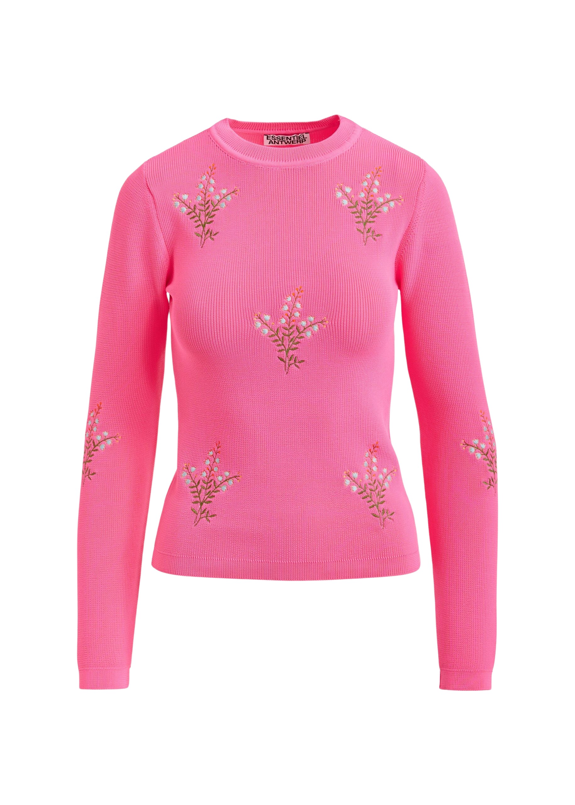 Essentiel Antwerp Pink knitted sweater with floral embroideries