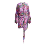 Essentiel Antwerp Purple and multicolor gathered mini dress with draped skirt - Essentiel Antwerp Dresses - Colorful Belgian Design - Shop at Luxury Shoes 