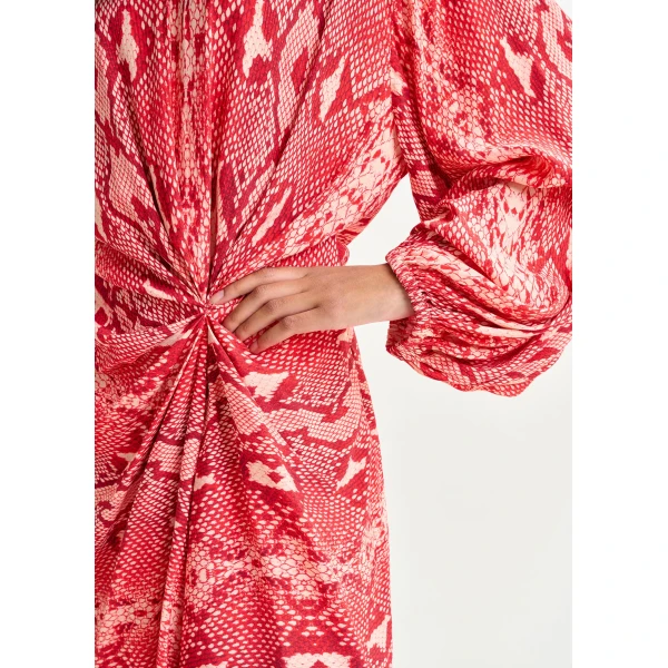 Essentiel Antwerp Red and orange gathered mini dress with draped skirt - Essentiel Antwerp Dresses - Colorful Belgian Design - Shop at Luxury Shoes 