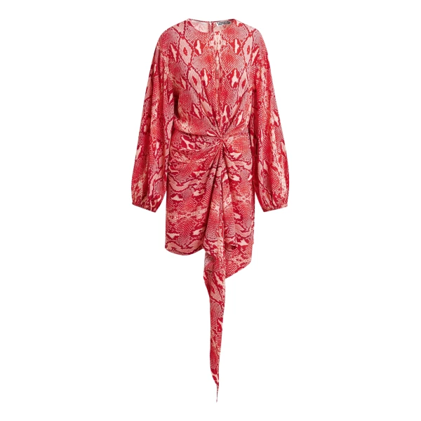 Essentiel Antwerp Red and orange gathered mini dress with draped skirt - Essentiel Antwerp Dresses - Colorful Belgian Design - Shop at Luxury Shoes 