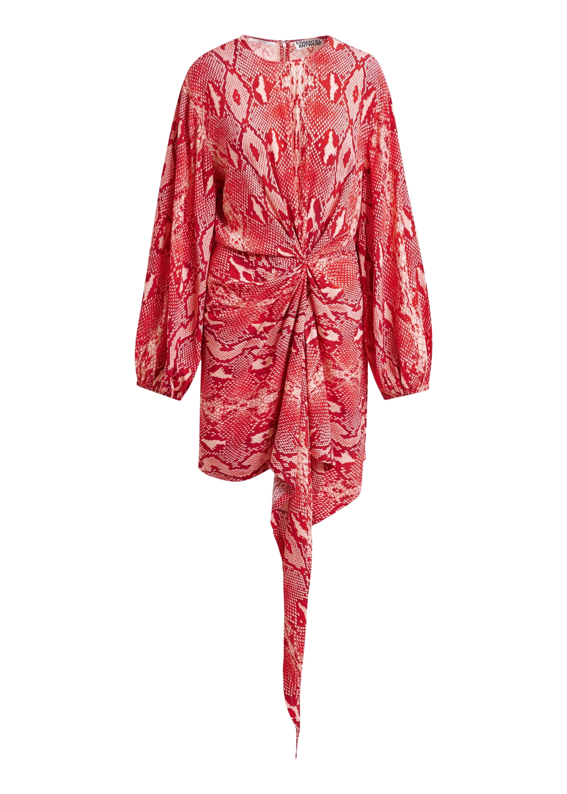 Essentiel Antwerp Red and orange gathered mini dress with draped skirt