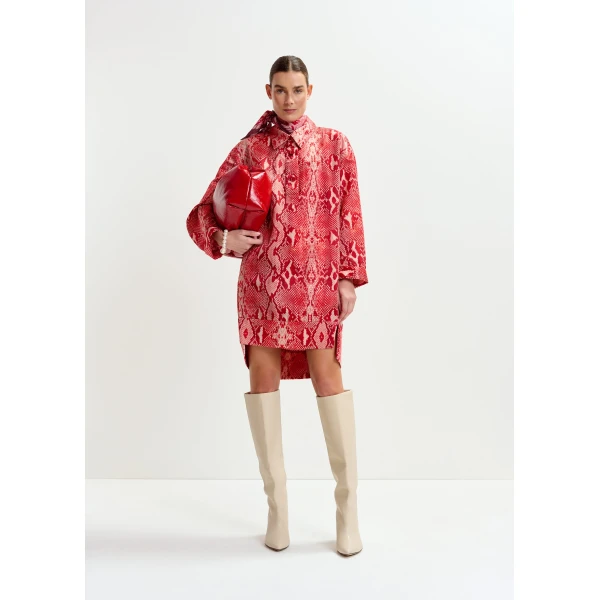 Essentiel Antwerp Red and orange snakeprint minidress - Essentiel Antwerp Dresses - Colorful Belgian Design - Shop at Luxury Shoes 