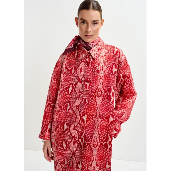 Essentiel Antwerp Red and orange snakeprint minidress - Essentiel Antwerp Dresses - Colorful Belgian Design - Shop at Luxury Shoes 