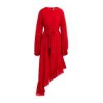 Essentiel Antwerp Red asymmetrical ruffle-hem maxi dress with pussy-bow tie - Essentiel Antwerp Dresses - Colorful Belgian Design - Shop at Luxury Shoes 