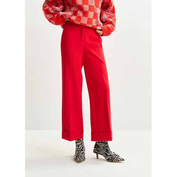 Essentiel Antwerp Red cropped pants with folded cuffs - Essentiel Antwerp Pants - Colorful Belgian Design - Shop at Luxury Shoes 