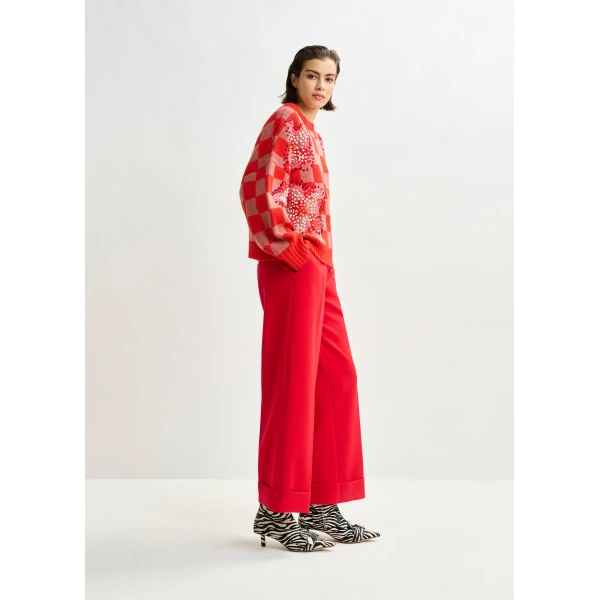 Essentiel Antwerp Red cropped pants with folded cuffs - Essentiel Antwerp Pants - Colorful Belgian Design - Shop at Luxury Shoes 